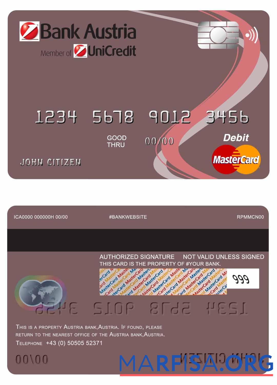 Blank Austria Bank Austria mastercard debit card real example